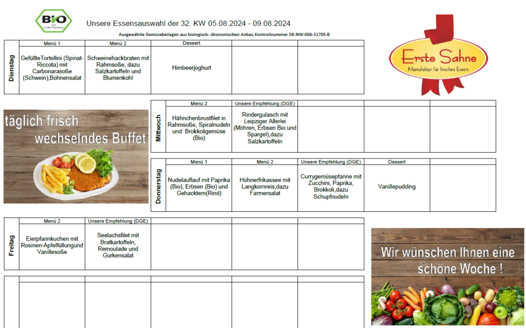 Speiseplan Cafeteria